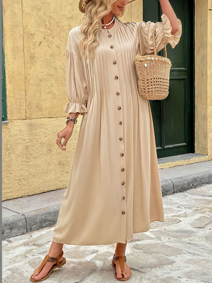 Puff Sleeve A-Line Midi Dress