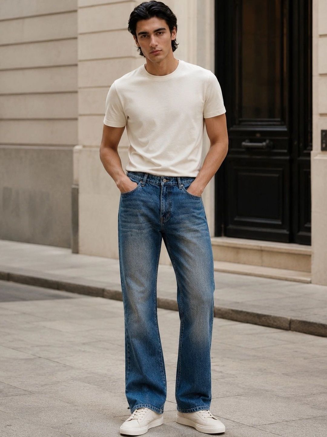 Men Bootcut Mid-Rise Low Distress Light Fade Jeans