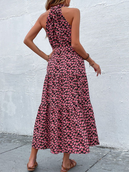 Floral Print Halter Neck A-Line Midi Dress