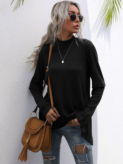 Ribbed Pullover in Black Style 217 - Nowi Korean Fashion