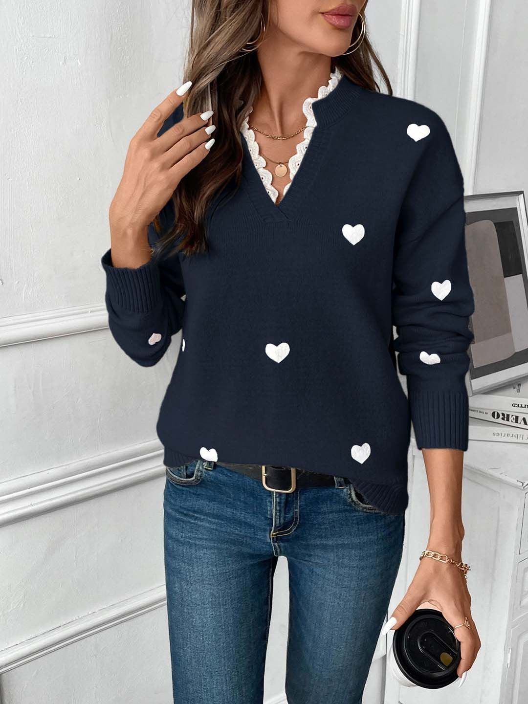 NOWI Printed V-Neck Pullover - Nowi Korean Fashion