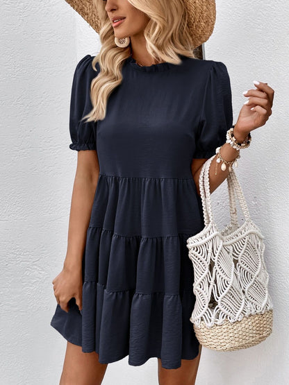 Puff Sleeve Ruffled Fit & Flare Dress