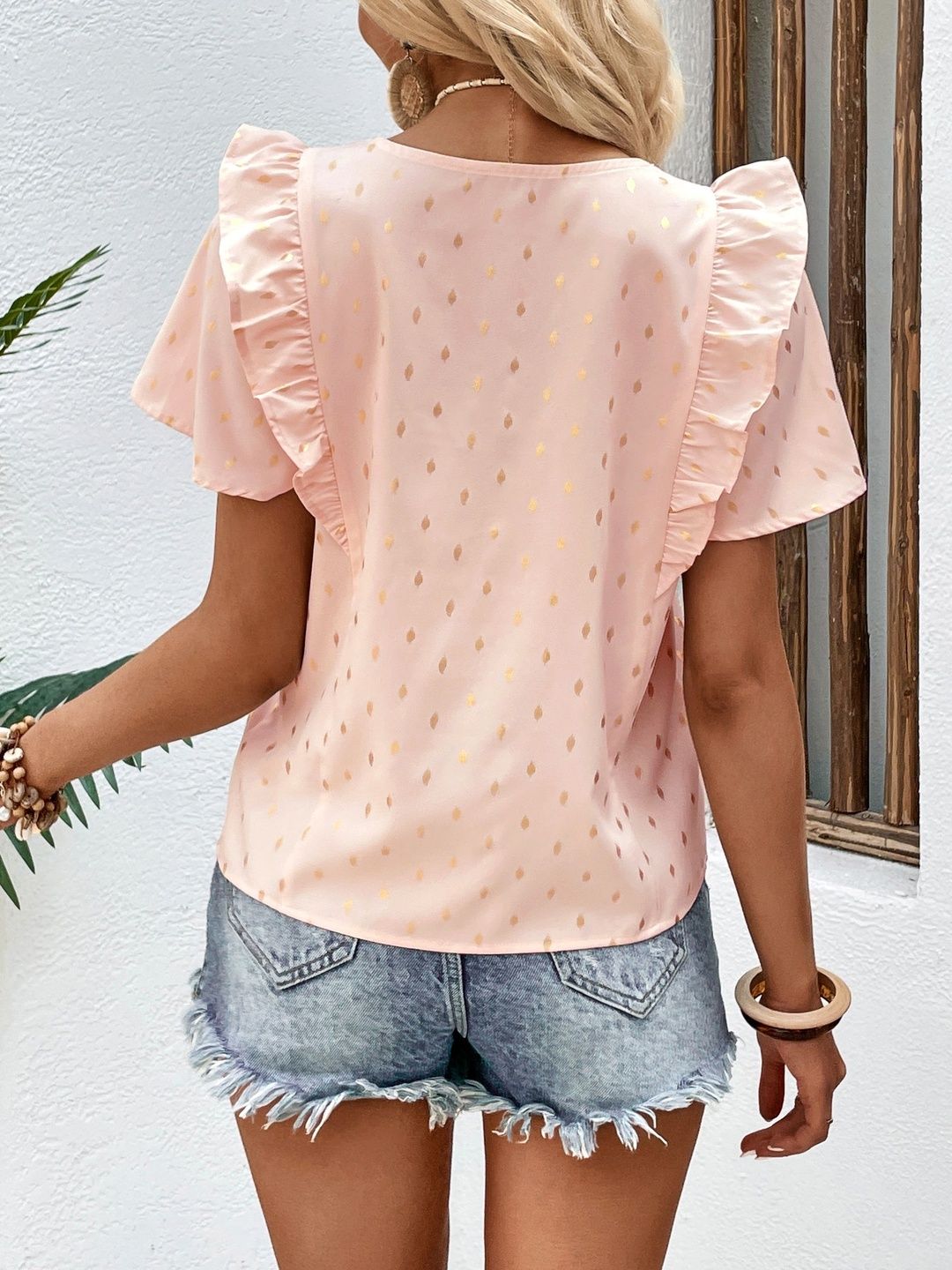 Print Flutter Sleeve Ruffles Top