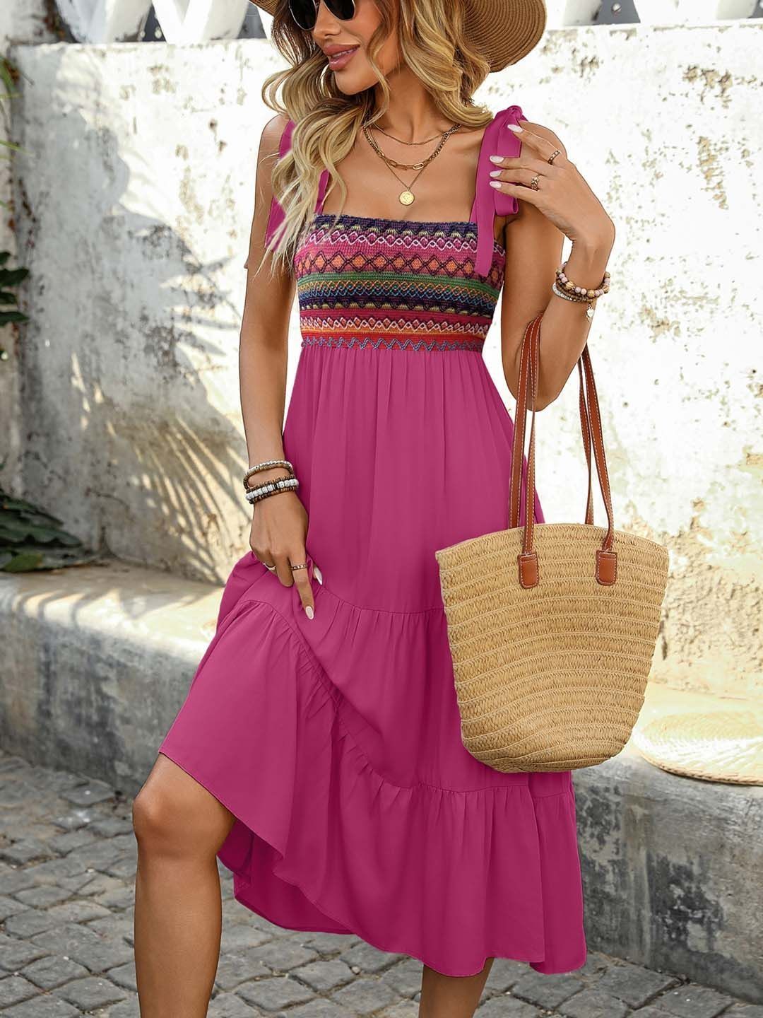Colourblocked A-Line Midi Dress