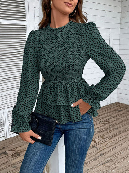 Women's Green Stylish Smocked Peplum Top
