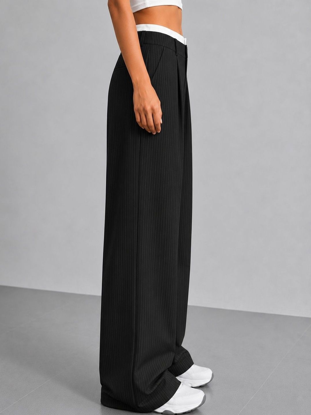 Women Relaxed High-Rise Wrinkle Free Pleated No Fly Trousers