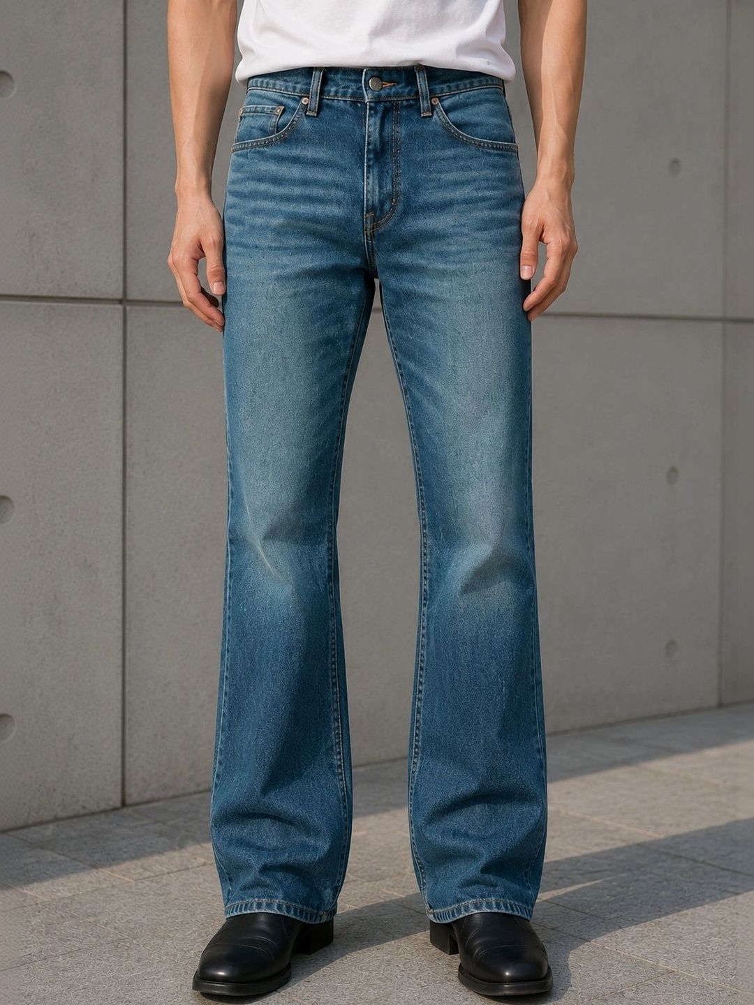 Men Bootcut Mid-Rise Low Distress Heavy Fade Jeans