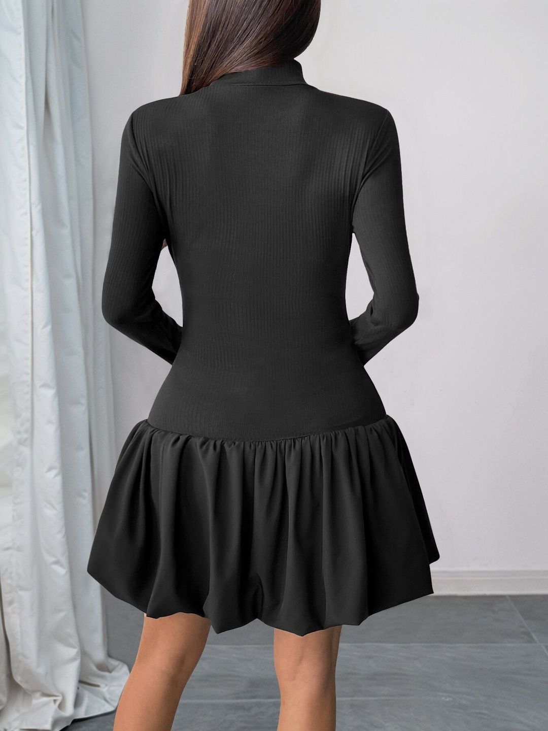 Women's Black Fit & Flare Mini Dress Blend Printed