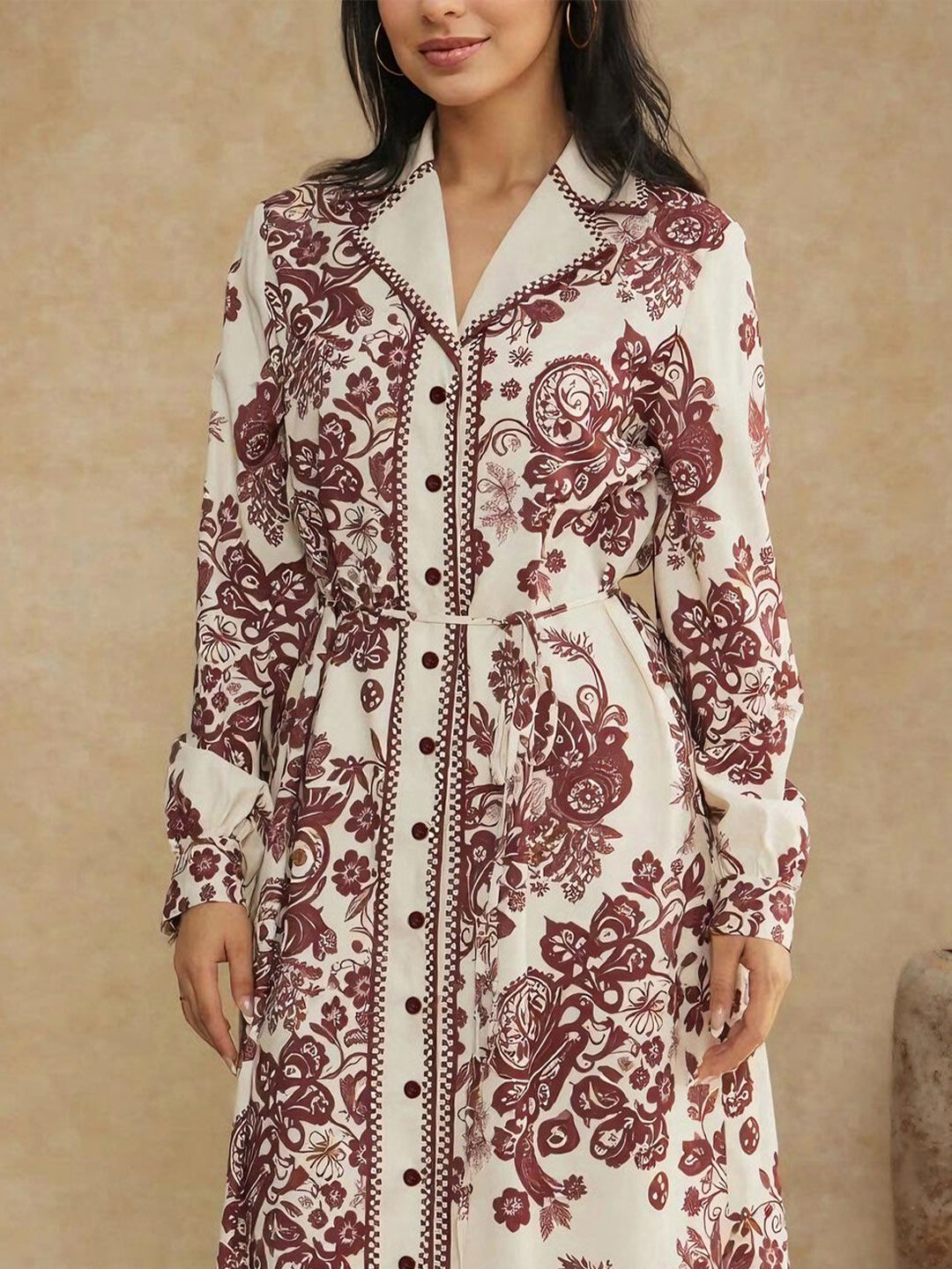 Floral Print Shirt Maxi Dress