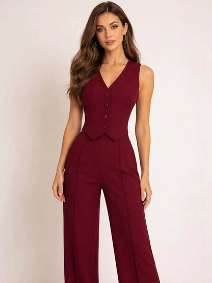 Maroon Solid Vest Top with Trousers
