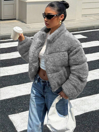 NOWI Women Woollen Lightweight Crop Puffer Jacket