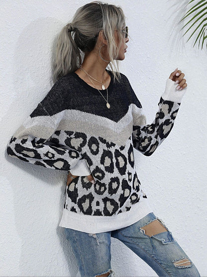 Women's Black Animal Printed Pullover Blend Regular Fit