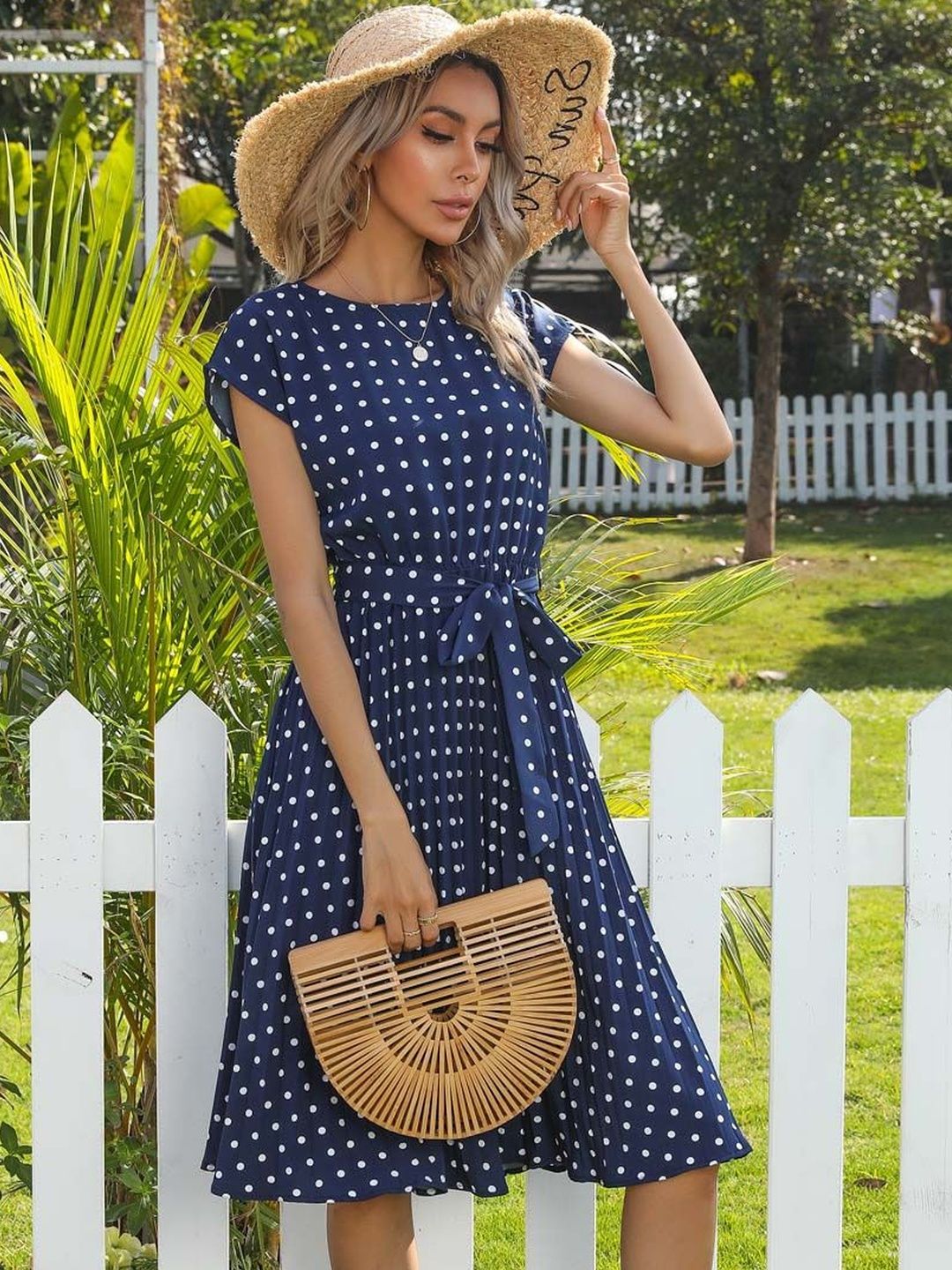 NOWI Polka Dot Print A-Line Midi Dress