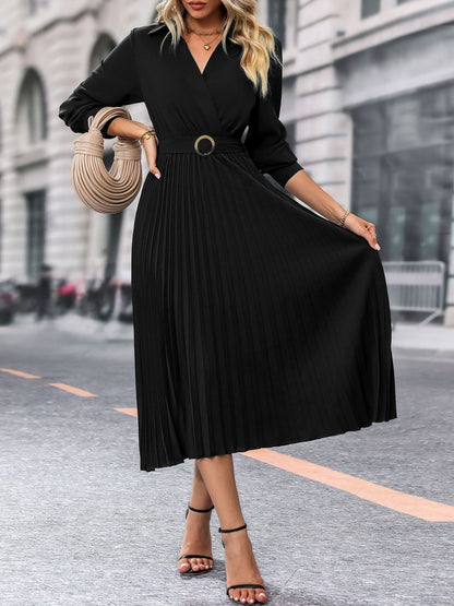 Women's Black A-Line Midi Dress Blend Printed