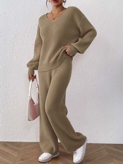 Brown Knitted Sweater with Trousers