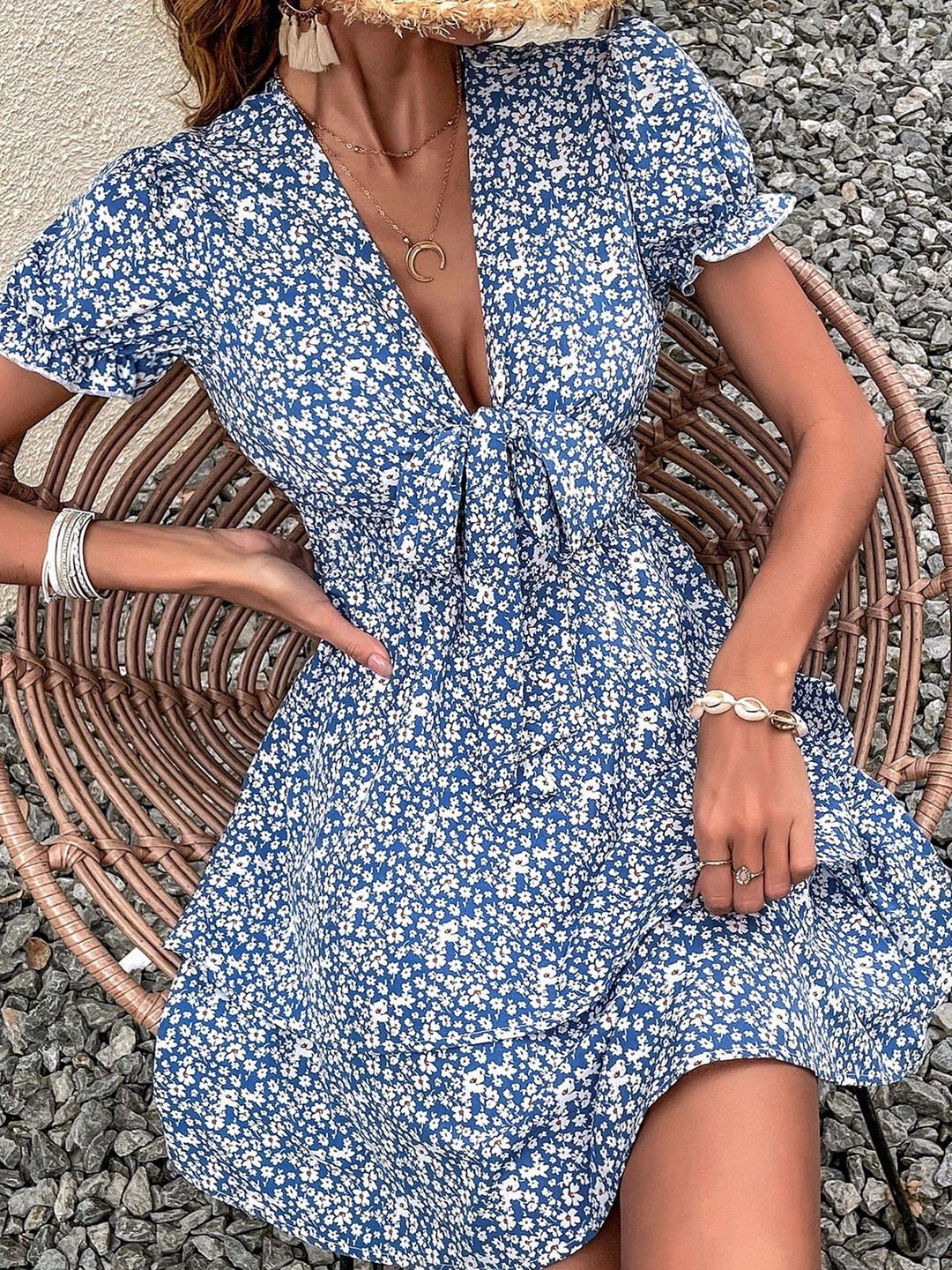 Floral Print Puff Sleeve Fit & Flare Mini Dress