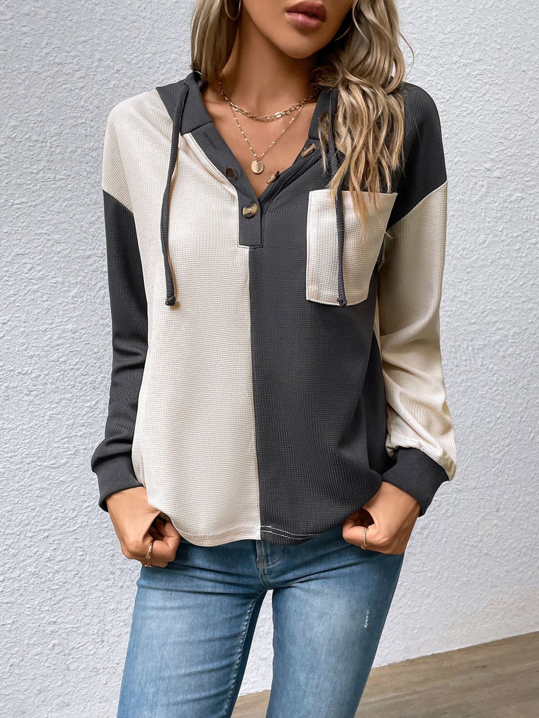 Women Colourblocked Hooded Sweatshirt