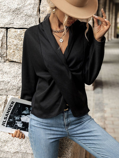 Women's Black Twisted Wrap Top