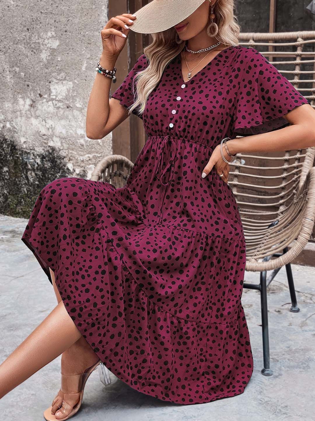 NOWI Animal Printed Fit & Flare Midi Dress