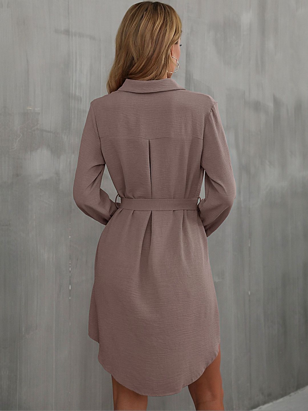 Women's Brown Shirt Dress Blend Printed Regular Fit