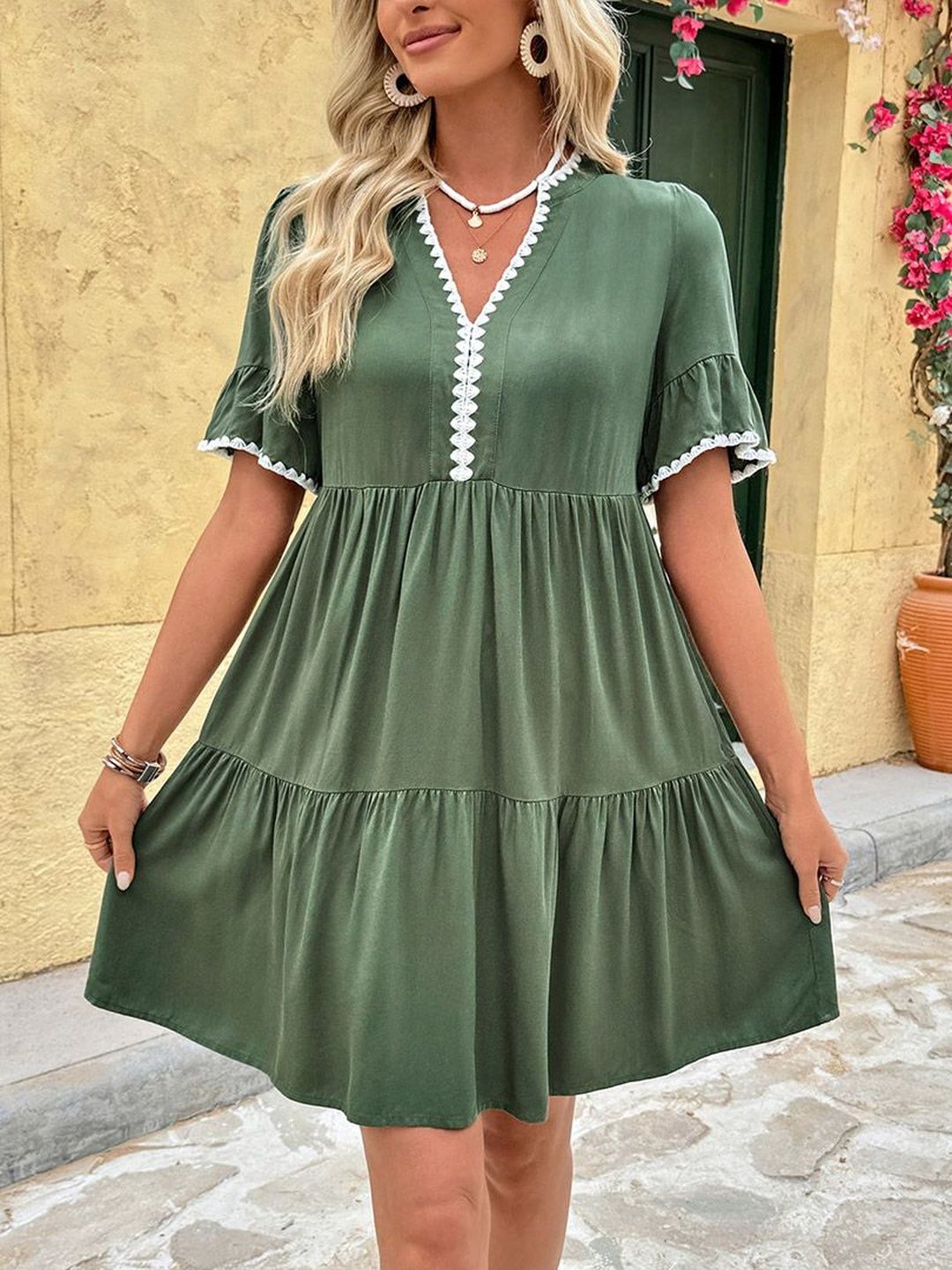 Flutter Sleeve Ruffled Fit & Flare Dress - Nowi Korean Fashion
