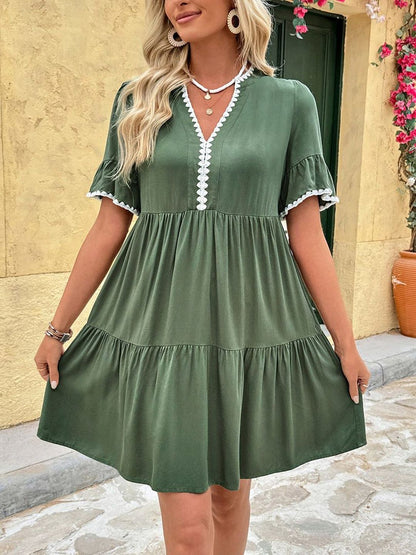 Flutter Sleeve Ruffled Fit & Flare Dress - Nowi Korean Fashion