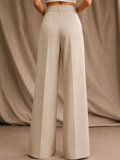 Women Tailored Straight Fit High-Rise Wrinkle Free Pleated Button Trousers