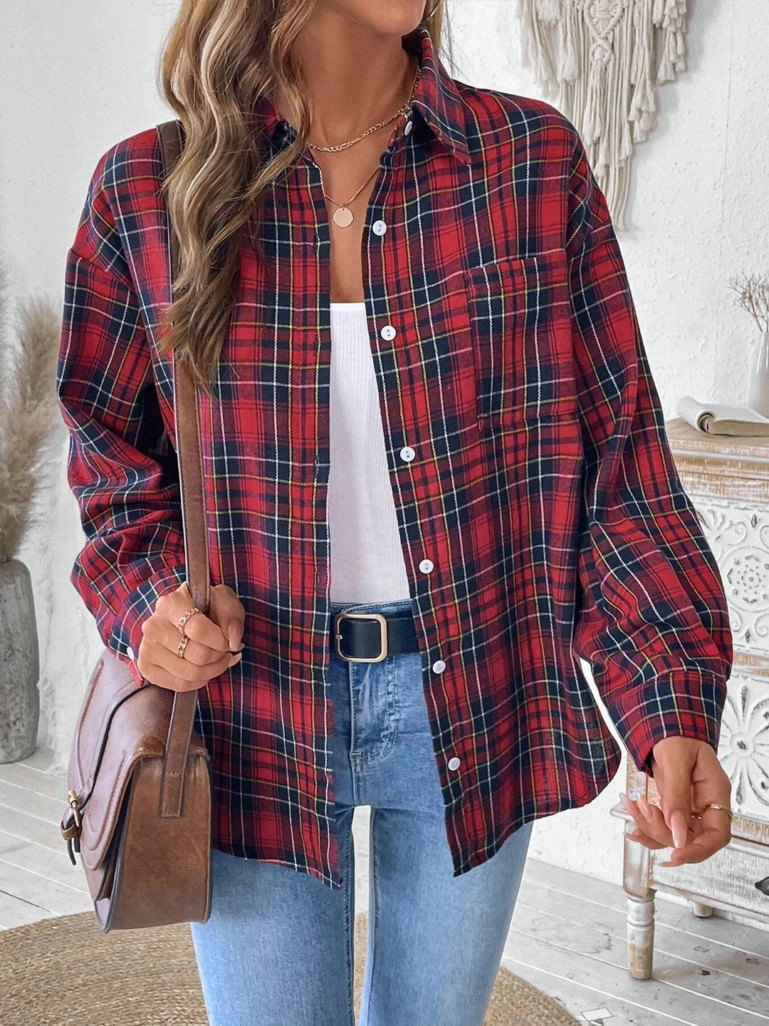 Women Tartan Checks Checked Casual Shirt