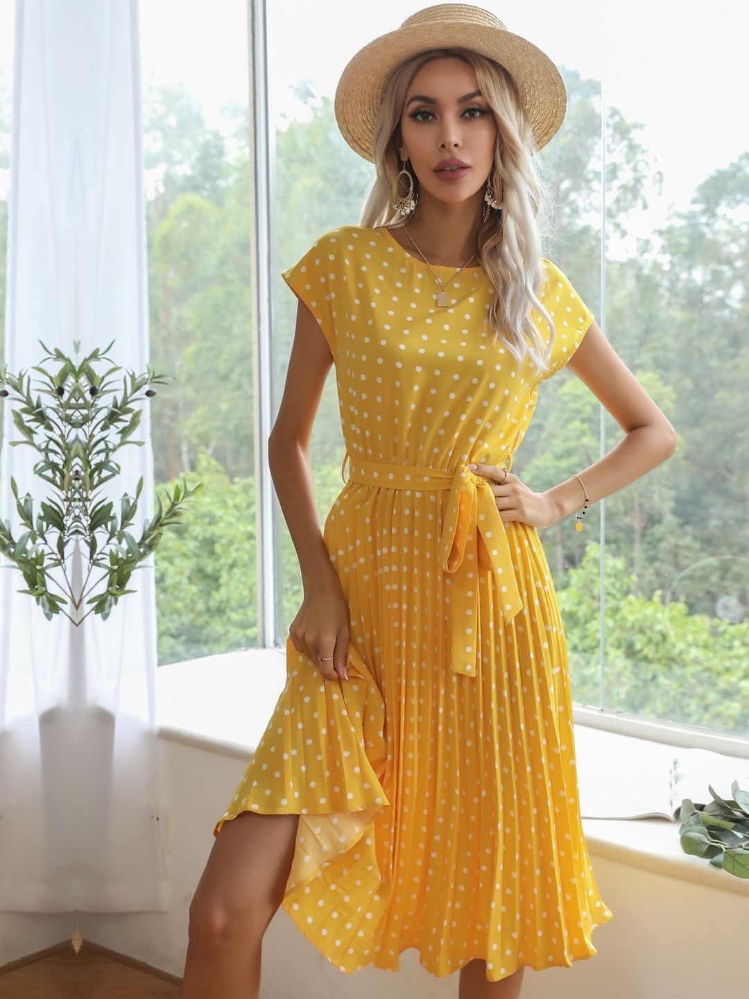 Polka Dot Print Fit & Flare Midi Dress