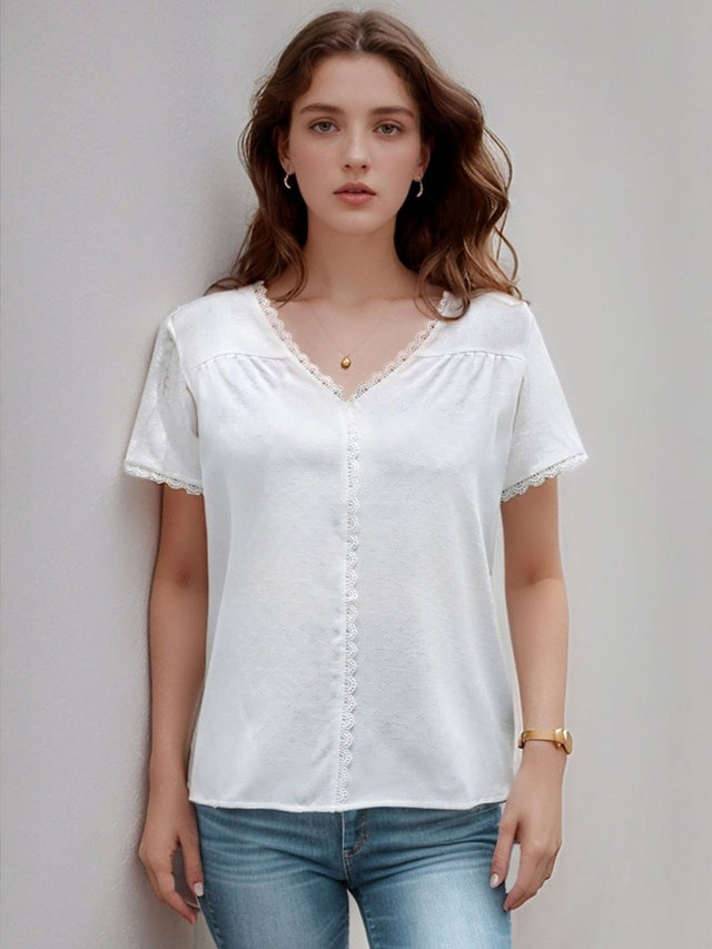 Casual Shirt in White Cotton Short Sleeve - Nowi Korean Fashion