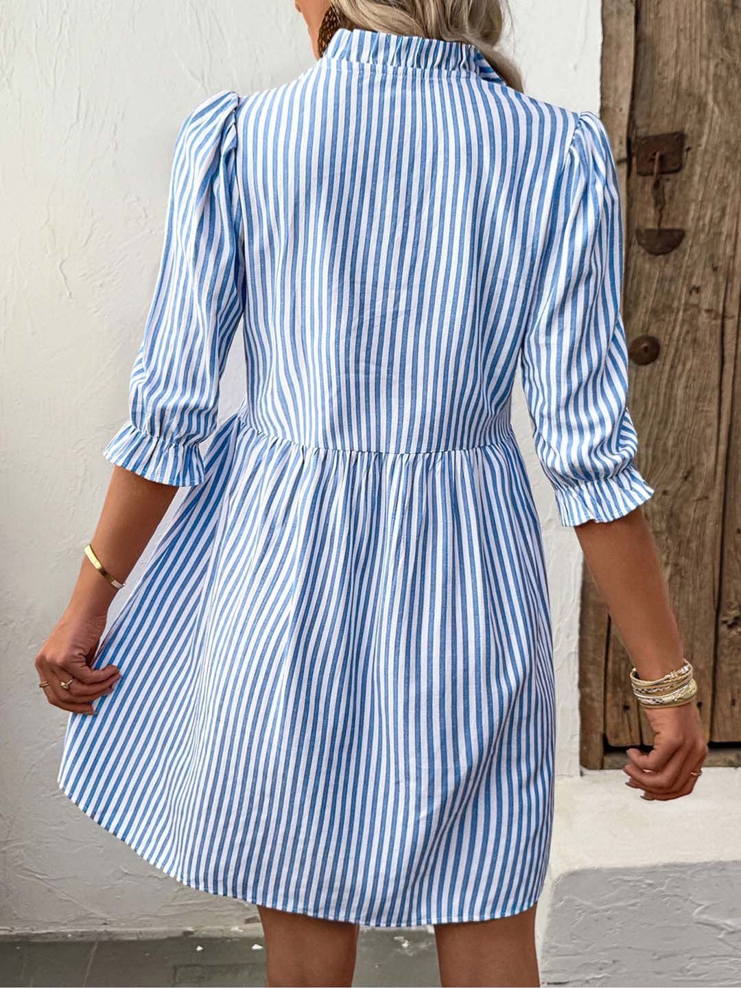 NOWI Striped Ruffled Fit & Flare Dress