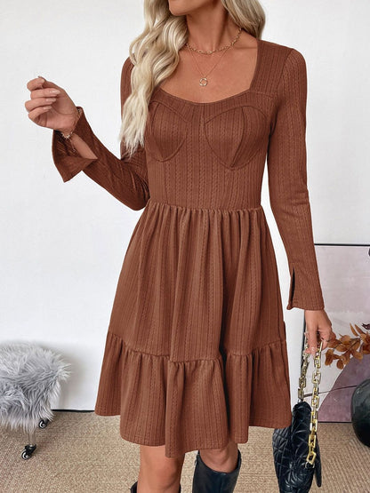 Fit & Flare Dress in Brown Style 733 - Nowi Korean Fashion