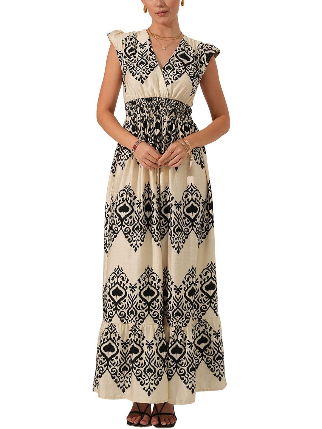 Print Puff Sleeve Maxi Dress