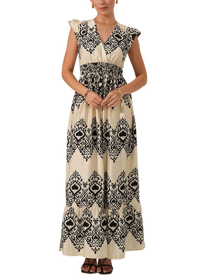 Print Puff Sleeve Maxi Dress