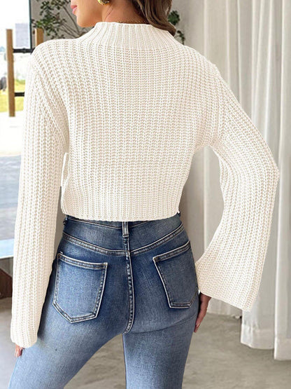 Women Ribbed Crop Pullover with Applique Detail