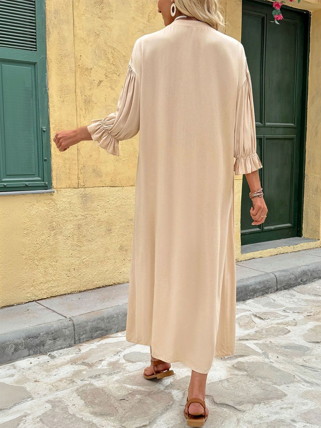 Puff Sleeve A-Line Midi Dress