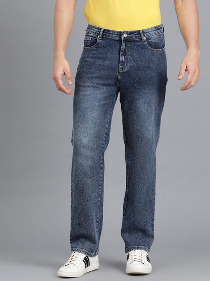 Straight Fit Mid-Rise Light Fade Clean Look Cotton Jeans in Blue - Nowi Korean Fashion