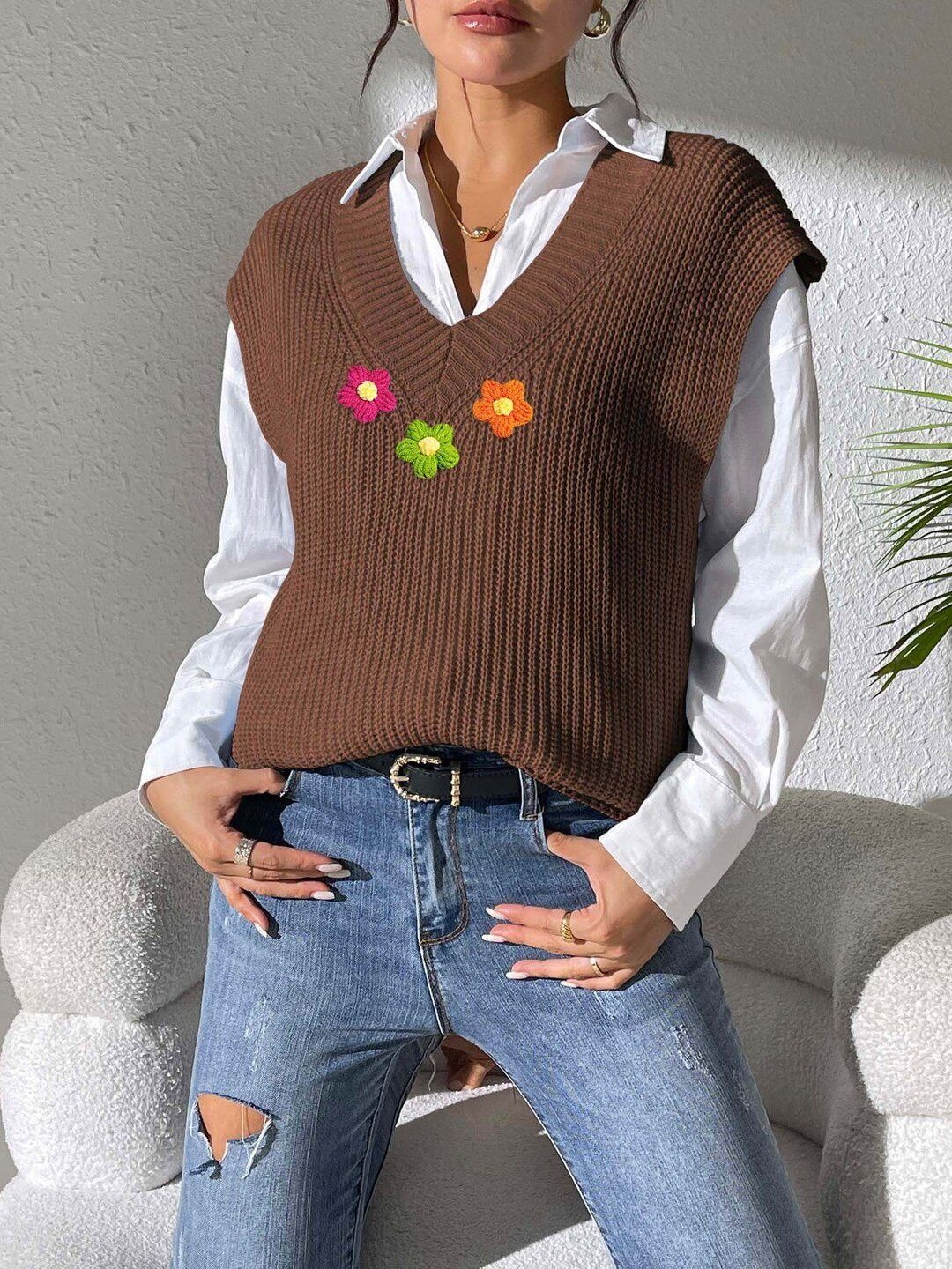 Women Sweater Vest with Applique Detail