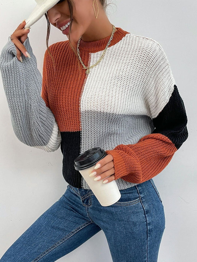Colourblocked Pullover in Brown - Nowi Korean Fashion