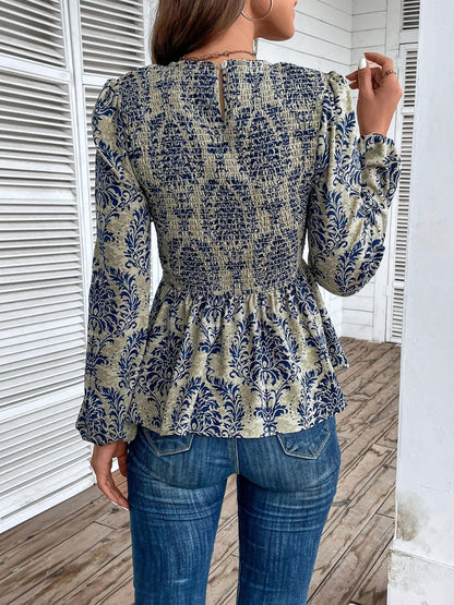Women's Blue Floral Print Cotton Top