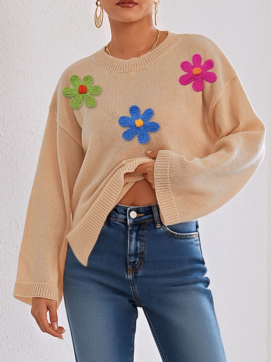Women Colourblocked Pullover with Applique Detail