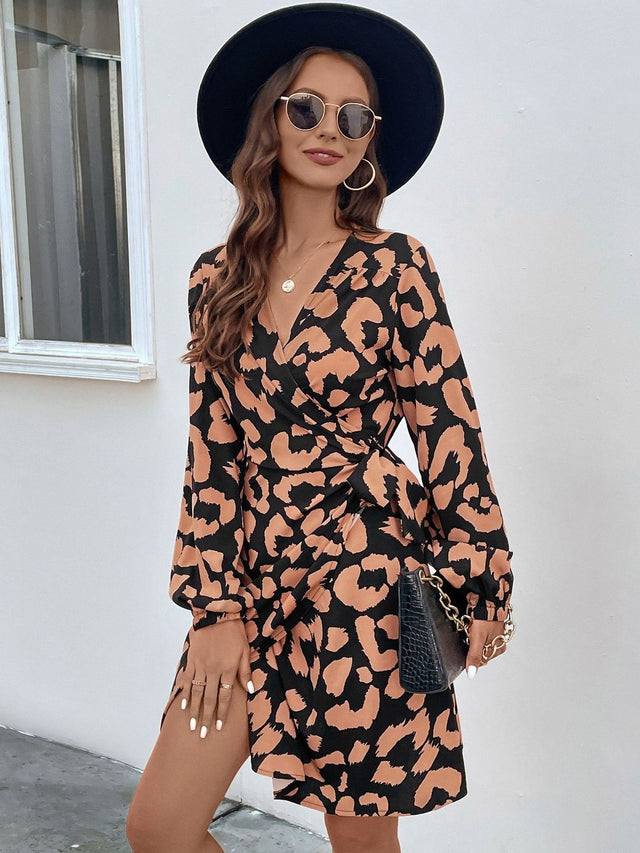 Animal Print Dress in Black - Nowi Korean Fashion