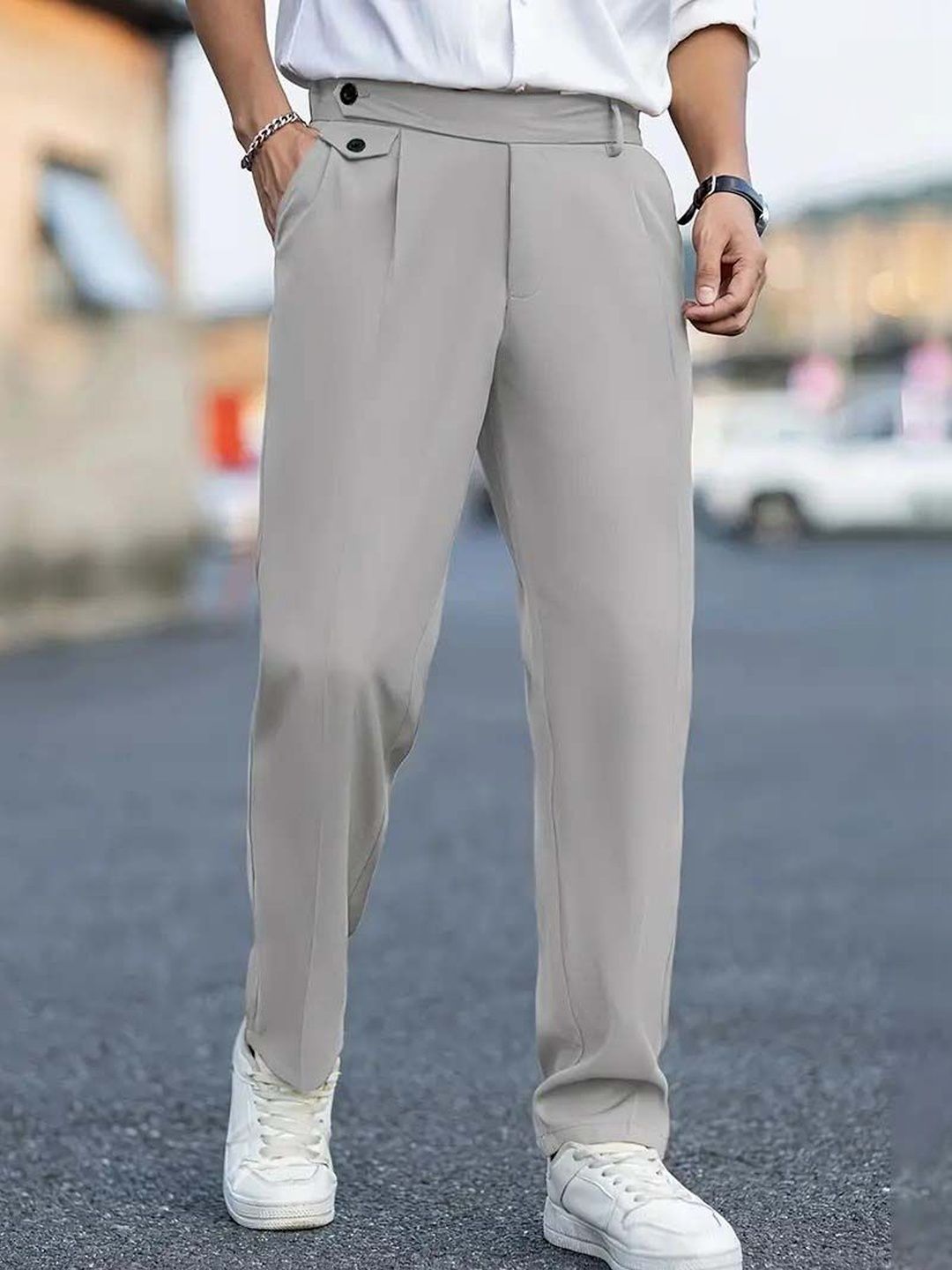 Men Straight Fit Wrinkle Free Pleated Trousers