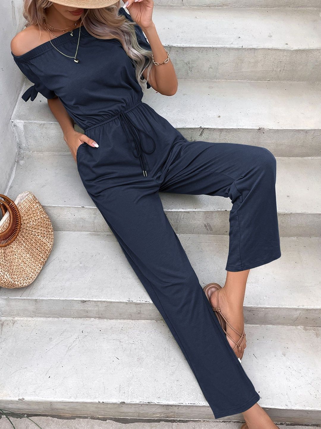 Off-Shoulder Basic Jumpsuit