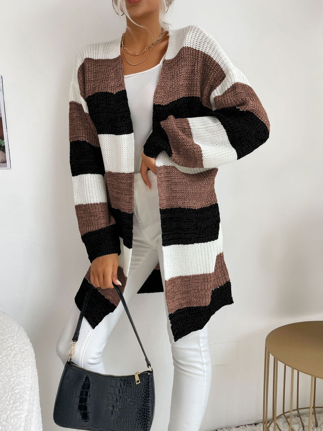 Striped Woollen Cardigan in Multicolor - Nowi Korean Fashion