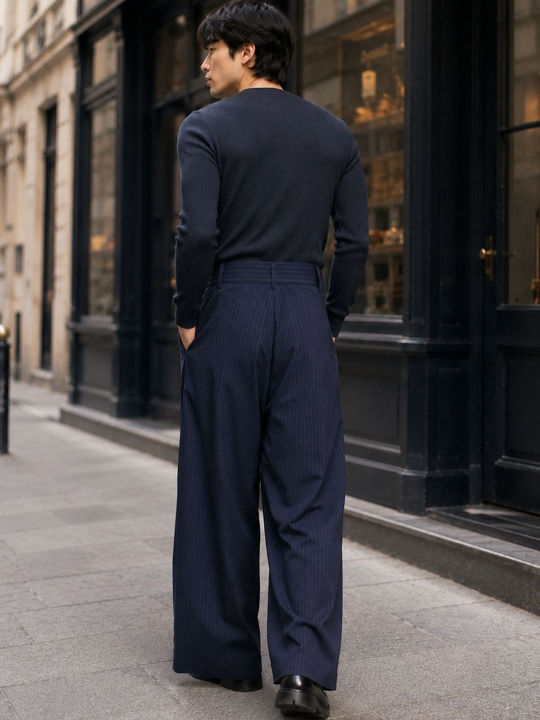 Men Striped Relaxed High-Rise Easy Wash Pleated Trousers