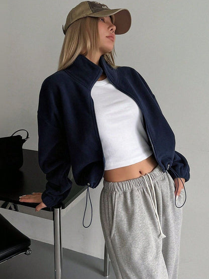 Women Fleece Lightweight Crop Sporty Jacket