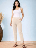 Wrinkle Free Trousers in Beige polyester - Nowi Korean Fashion