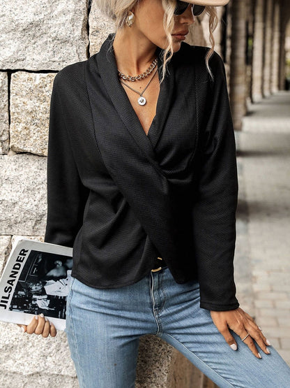 Women's Black Twisted Wrap Top