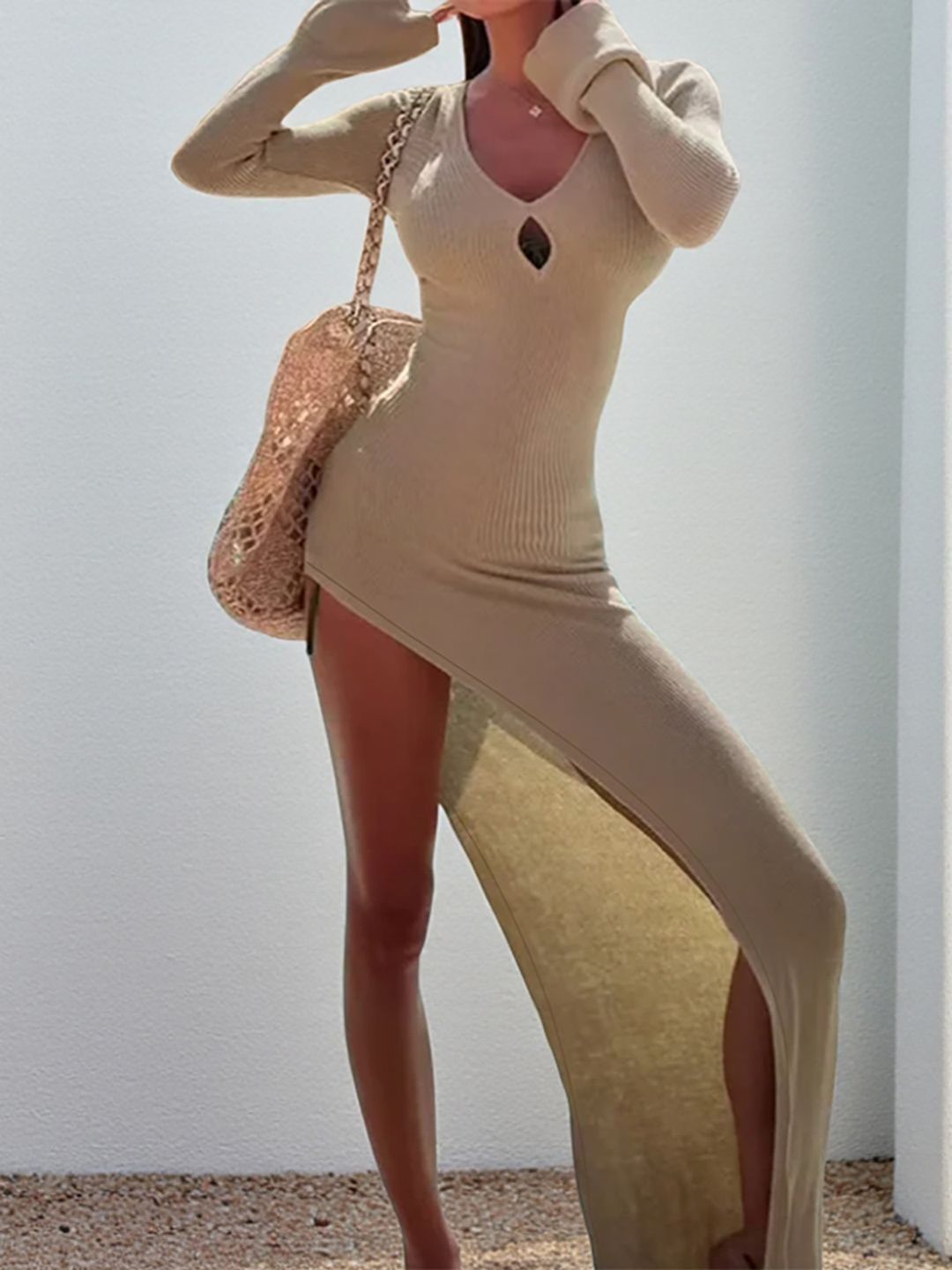 NOWI Flared Sleeve Bodycon Maxi Dress